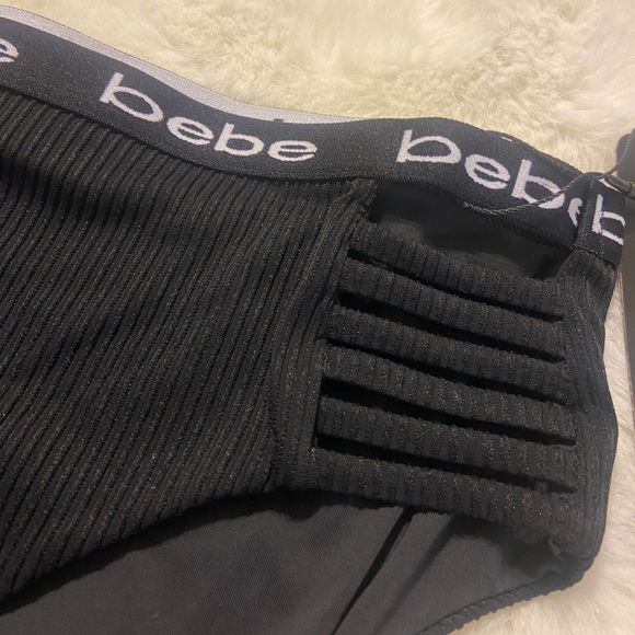 NWT! Bebe women’s 2-piece logo hem black swimsuit size Medium - Picture 3 of 9